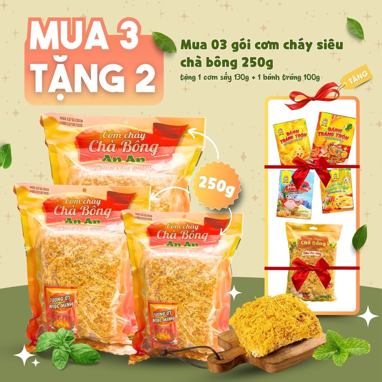Combo Mua 3 Tặng 2 Cơm Cháy Siêu Chà Bông 250g An An